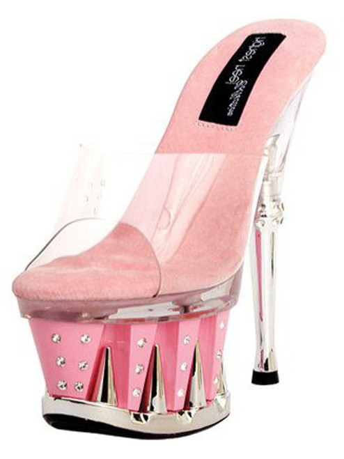 Highest Heel Women's 6 1/2" Clear Mule Platform Rhinestone Pink Shoes