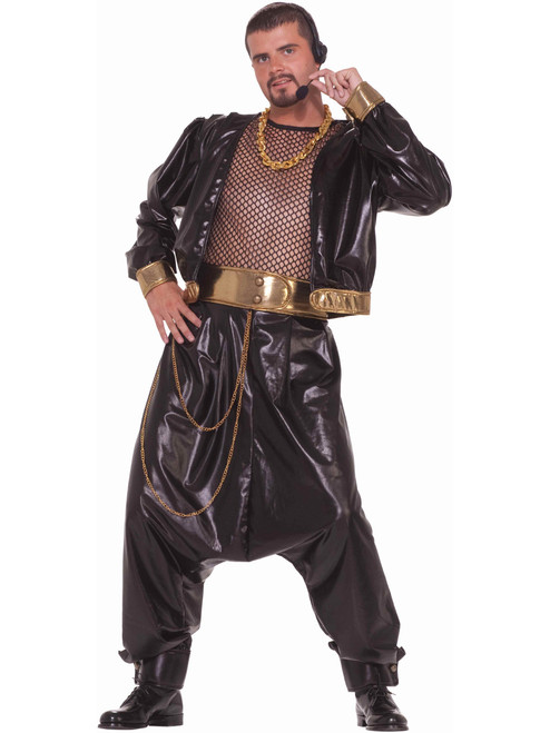 Adults Mens 80s Rap Hip Hop Star Baggy MC Hammer Black and Gold Costume