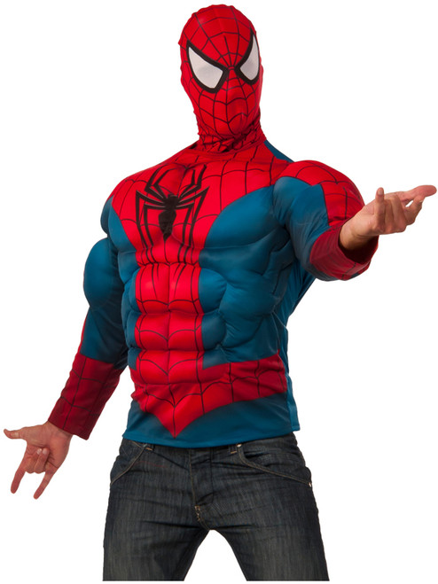 Adult's Mens Marvel Universe Spiderman Long Sleeve Muscle Chest Shirt Costume