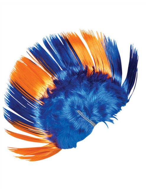 Adult Blue and Orange School and Team Spirit Mohawk Wig