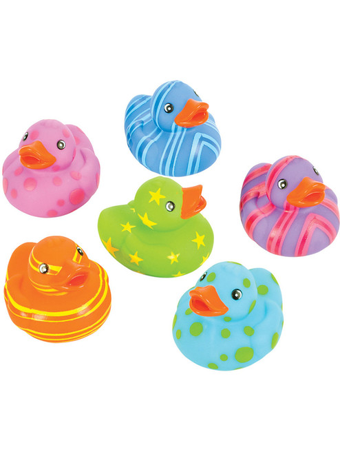 Toy Multi Colored Patterned Rubber Ducks Bath Set Of 12