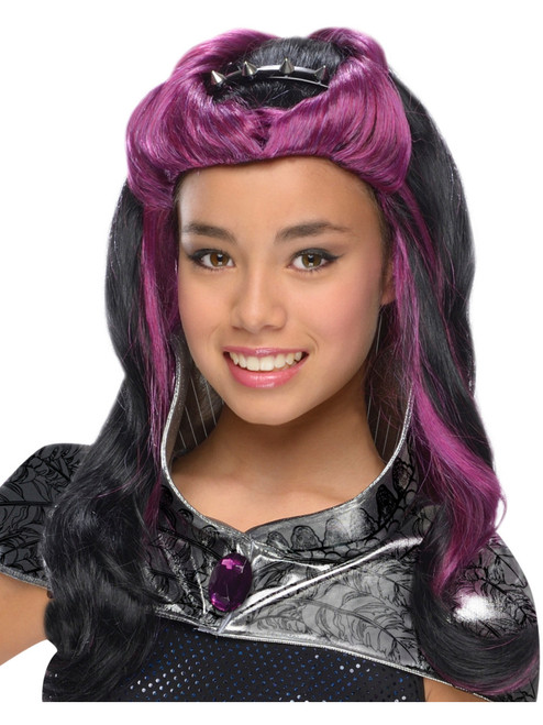 Child's Ever After High Raven Queen Wig With Headpiece Costume Accessory