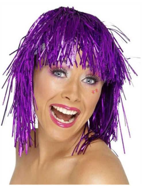 Adults or Childs Economy Purple Foil Tinsel Costume Wig