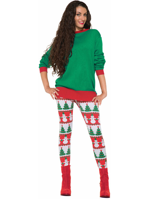 Womens Festive Holiday Christmas Tree Snowman 1-Size Leggings