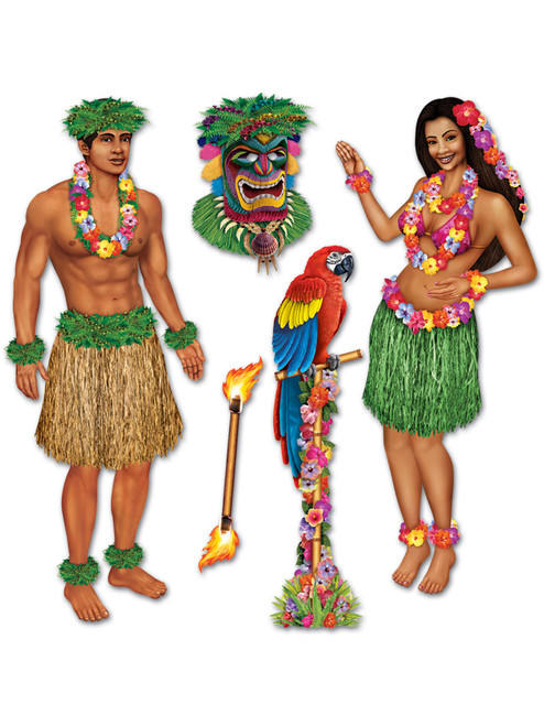 Hawaiian Luau Hula Girl And Polynesian Guy Wall Props Decoration