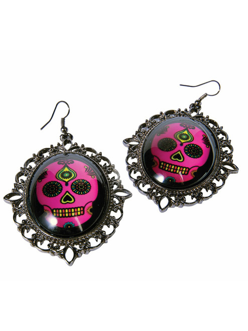 Day Of The Dead Decorative Molded Skull Earrings Costume Accessory