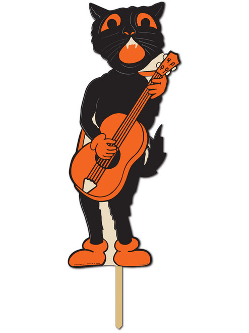 Guitar Playing Scat Cat Yard Sign Lawn Ornament Halloween Decoration 18" x 7"