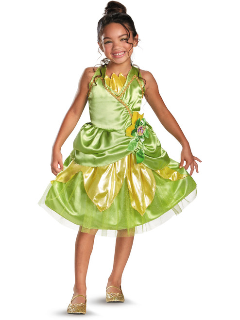 Childs Girls Disney Green Princess and the Frog Tiana Classic Sparkle Costume