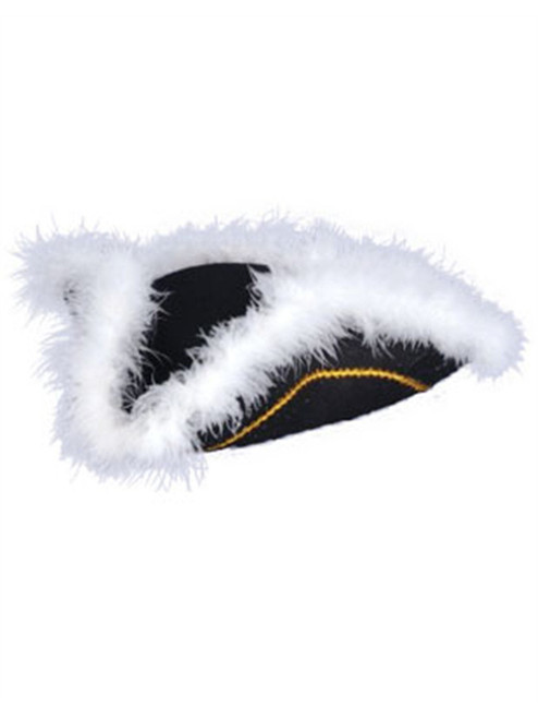 Deluxe Black Pirate Tricorn Costume Feather Trim Hat