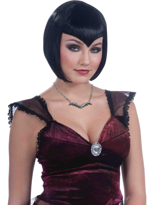 Adult Black Vamp Girl Costume Pointed Bangs Bob Wig