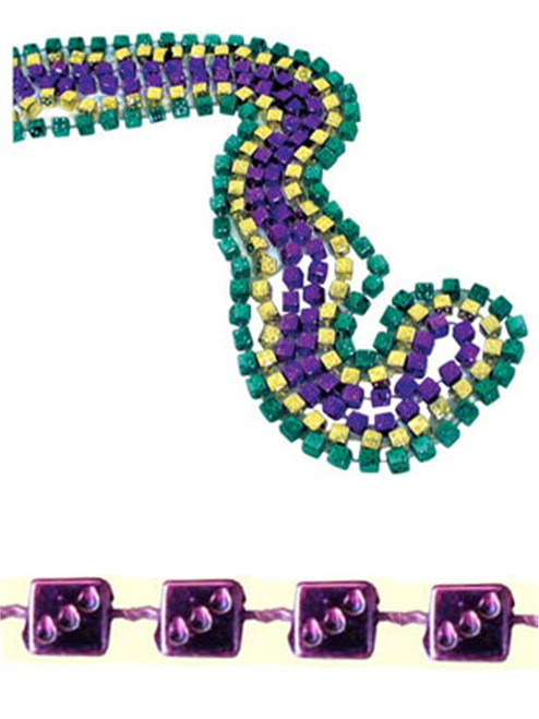 48" Inch Purple Mardi Gras Gambling Dice Beads Necklace