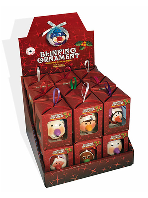 Set Of 9 Assorted Blinking Christmas Ornaments Santa Elf Penguin Reindeer