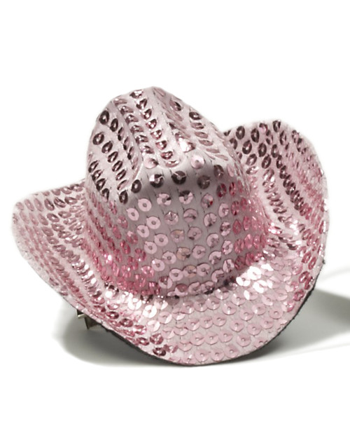 Women's Light Pink Sequin Mini Micro Cowboy Cowgirl Wild West Hat