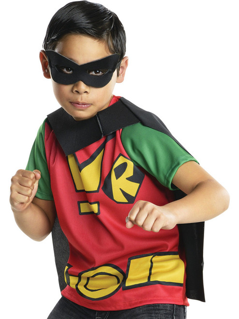 Child's Boys Teen Titans Go Cartoon Robin Shirt Cape Mask Costume Top