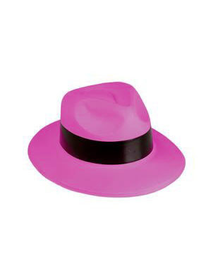 Black & Purple Pink Plastic Costume Party Gangster Fedora Hat