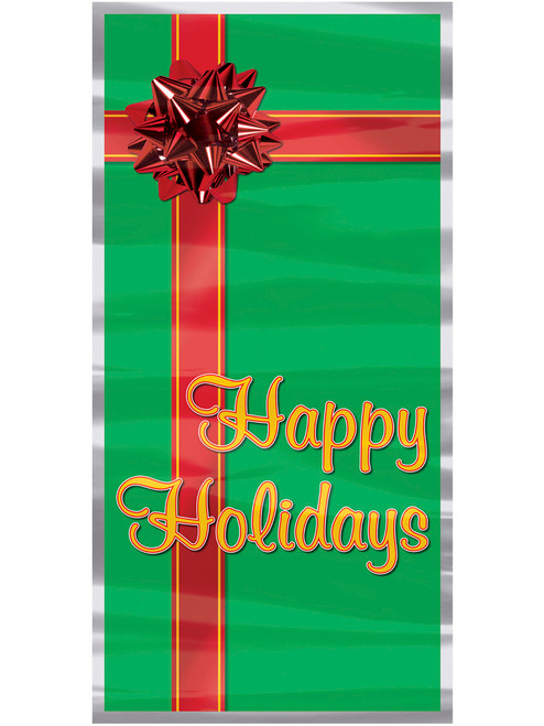 Happy Holidays Wrapped Present Door Cover Indoor Outdoor 30" x 5' Decoration