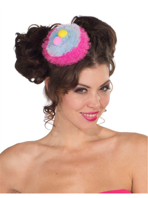 Womens Cute Pink Blue Pom Poms Clown Mini Costume Pastel Feathered Hat