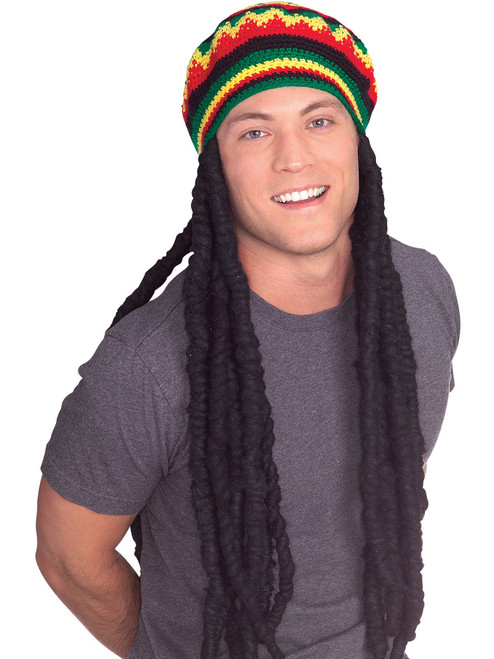 Deluxe Rasta Costume Dreadlocks Dreads Wig With Tam Hat