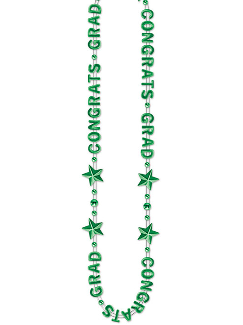 Green Congrats Grad Graduation Medallion Beaded Party Necklace Costume Accessory