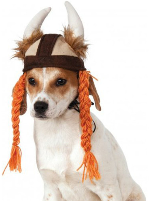 Plush Viking Helmet With Braids Pet Dog Costume Accessory