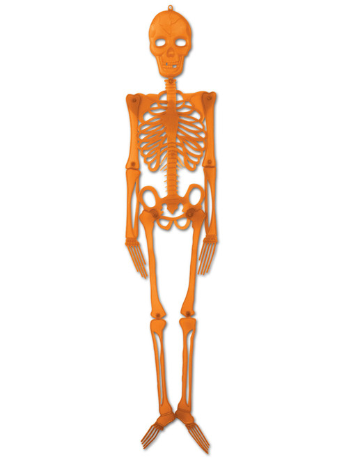 4' Orange Hanging Plastic Skeleton Creepy Halloween Decoration