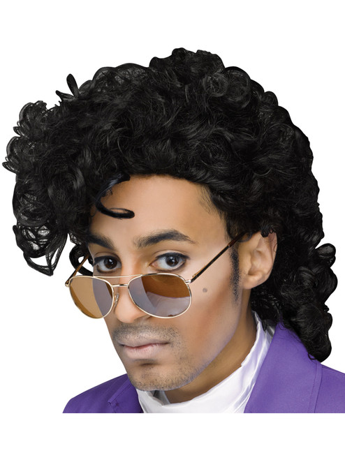 Adults Minnesota Singer Royal Purple Pain Black Curly Wig Costume Accessory