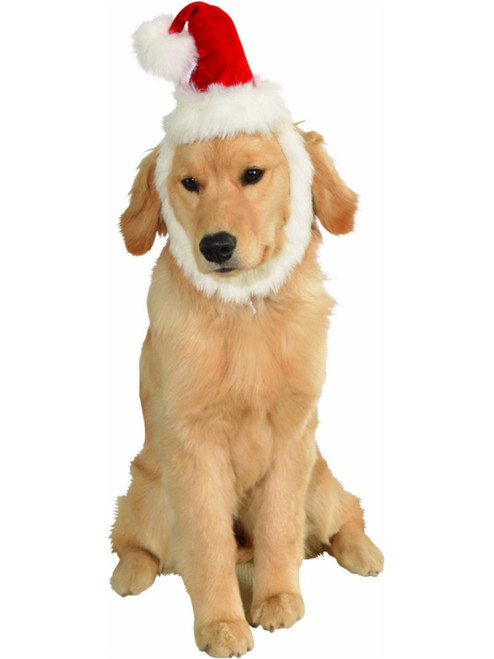 Furry Fluffy Santa Claus Christmas Holiday Hat With Beard For Pet Dog