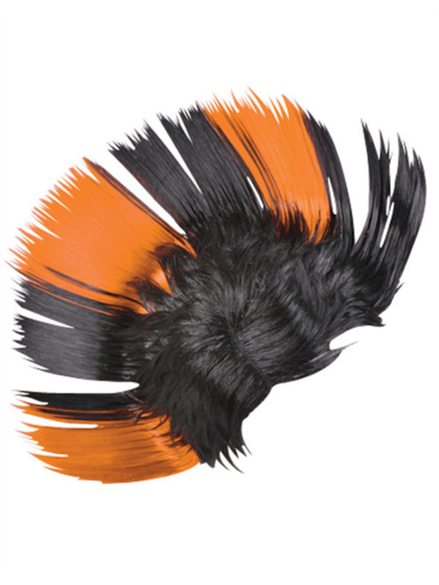Adult Black and Orange School and Team Spirit Mohawk Wig