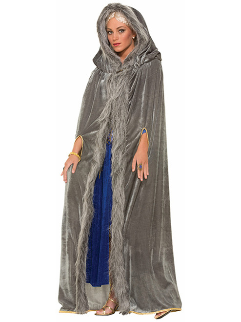 Adult Grey Gray Faux Fur Trimmed Thrones Game Medieval Renaissance Hooded Cape