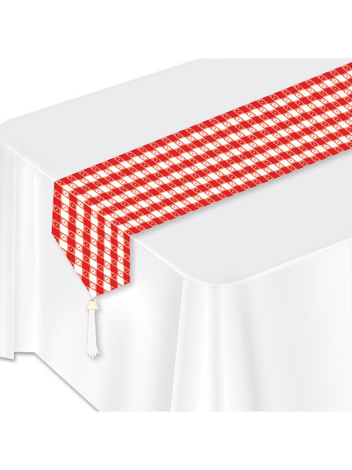 Printed Checkered Red And White Gingham Table Runner Party Decoration