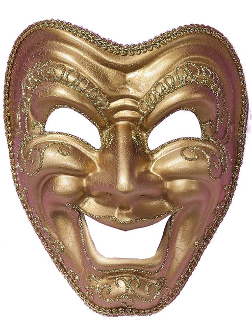 New Halloween Costume Unisex Happy Gold Flashy Comedy Theatrical Mask