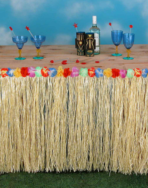 Long Tropical Hawaiian Luau Artificial Flower Grass Table Skirt Party Decoration