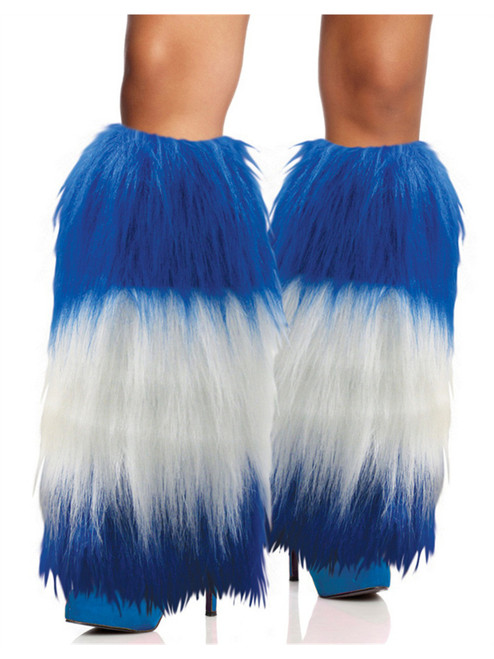 Rave Diva Costume Blue and White Sexy Furry Fuzzy Leg Warmers