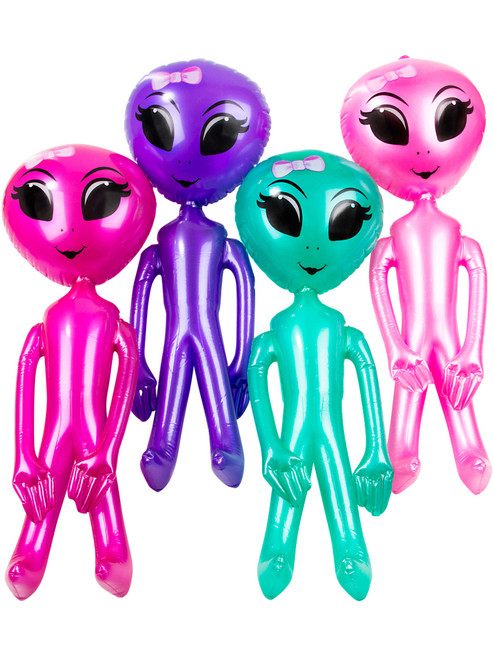 Set Of 4 Assorted 36" Inflatable Girl Aliens Martian Prop Toy Decorations