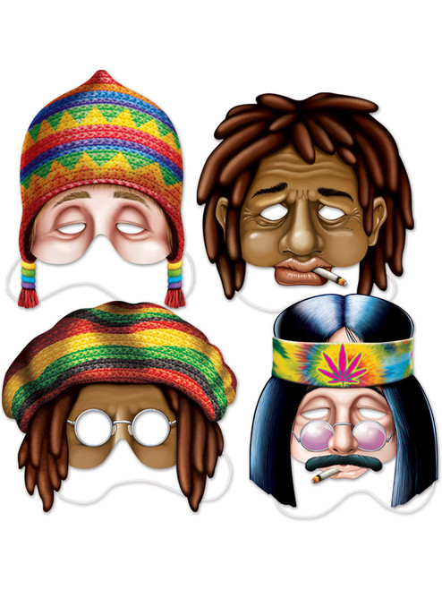 Set Of 4 Hippie Pot Head Masks Funny Party Adult Novelty Costume Accessories