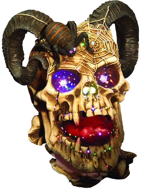 Fiber-Optic Lighted Halloween Decor Replica Decoration Ram Skull With Horns
