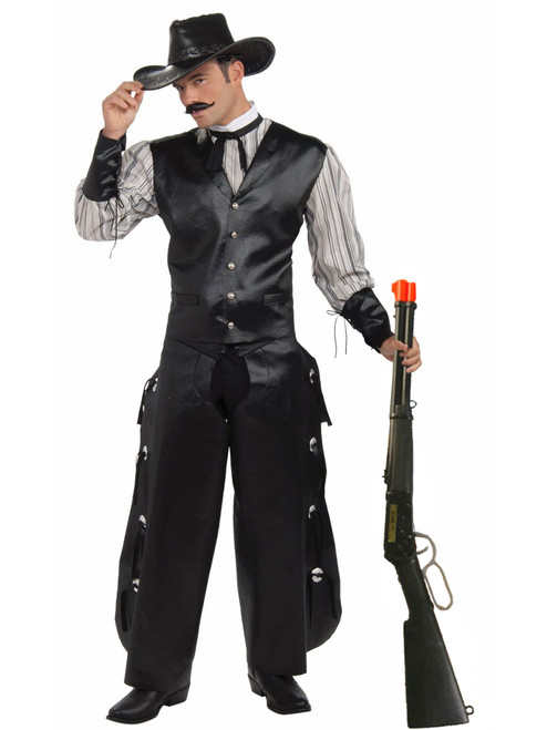 Adult Cowboy Rogue Gambler Maverick Costume Hat And Gun Bundle Standard Large 42
