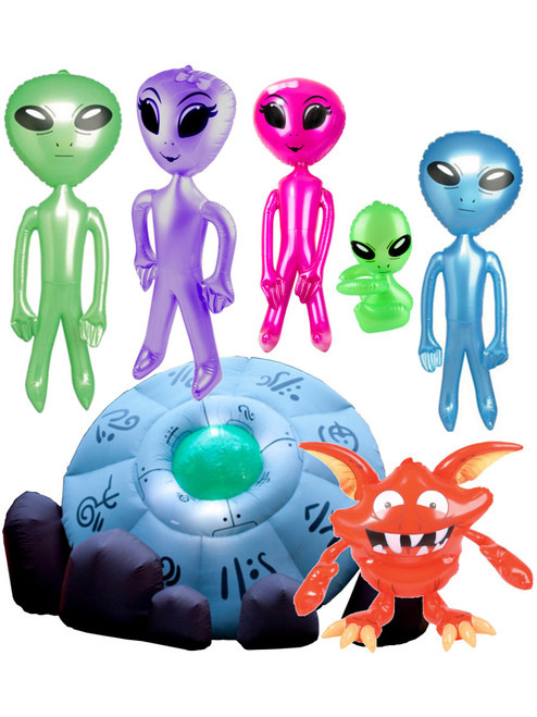 Inflatable Martian Alien Family And Spaceship Prop Toy Decorations Bundle