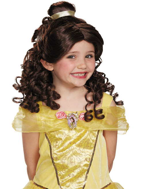 Child's Girls Disney Princess Belle Beauty And The Beast Brown Wig Accessory