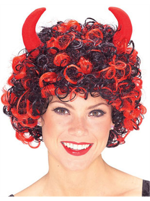 Adult's Black and Red Devil Demon Satan Wig with Horns
