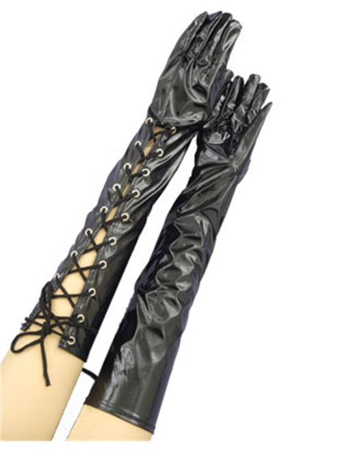 Adults Sexy Long Black PVC Dominatrix Fetish Costume Gloves