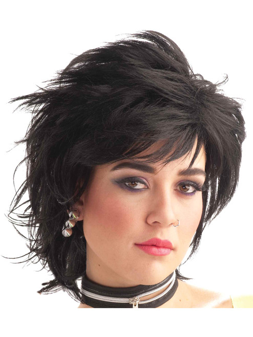 Adult Mens Womens Black Punk Idol 80s Rock Star Wig