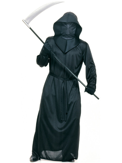 Adult Mens Large Scary Black Grim Reaper Mesh Face Costume Horror Robe