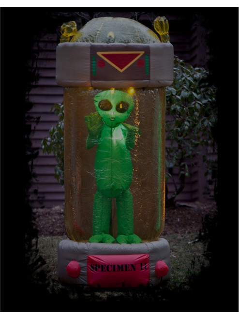 Giant 7' Inflatable Green Alien in Cryogenics Chamber Halloween Decoration