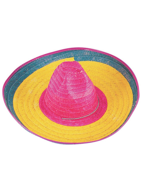 20" Bright Neon Colorful Mexican Costume Woven Authentic Straw Sombrero Hat