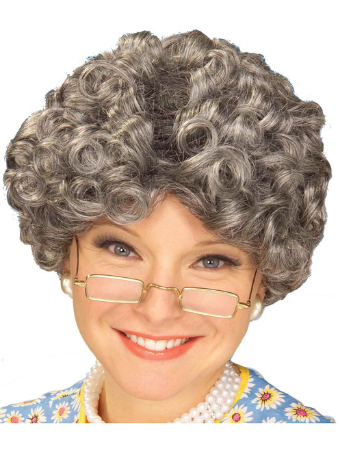 Adult Womens Yo Momma Grandma Costume Curly Wave Grey Gray Wig
