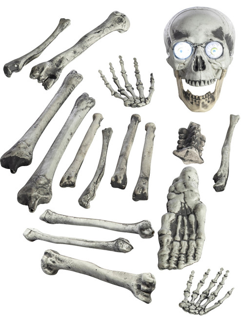 Bag of 18 Skeleton Bones Prop Skull Remains Halloween Decoration