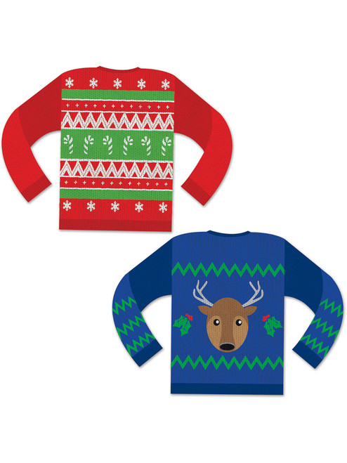 2 Ugly Christmas Sweaters Cut Outs Wall Holiday Party Decoration