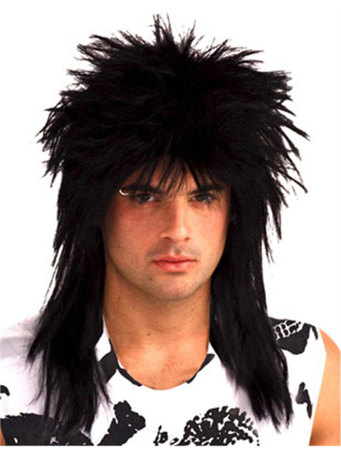 80s Rock Star Unisex Black Hair Band Rocker Costume Wig