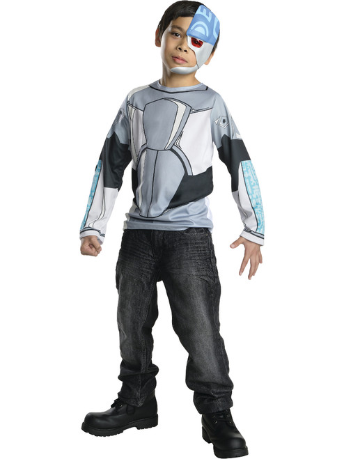 Child's Boys Teen Titans Go Cartoon Cyborg Shirt Mask Costume Top